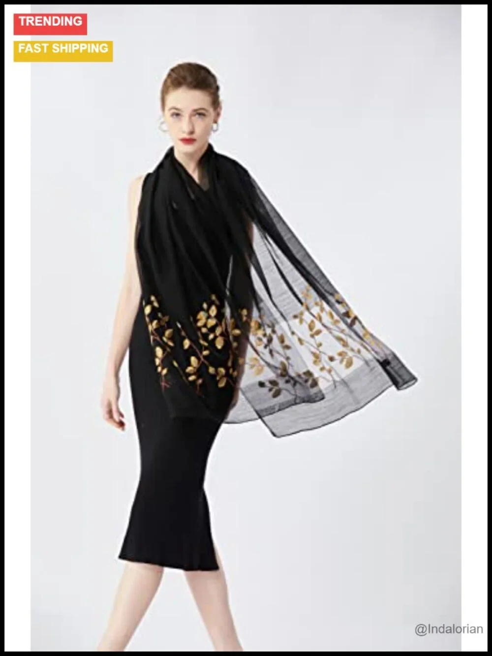 Silk & Wool Blend Embroidered Shawl Wrap Scarf for Evening Dress